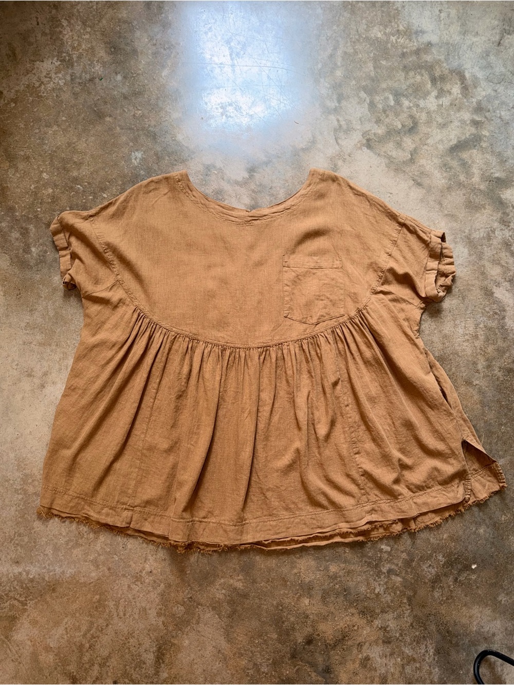We The Free - Moon City Top Tan Brown Short Sleeve Peplum Top - Size S